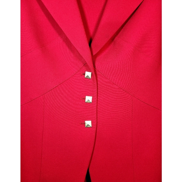 Jacqueline Ferrar Womens Red Blazer Skirt Suit Size 16 Gold Buttons Grandmacore - Picture 2 of 16